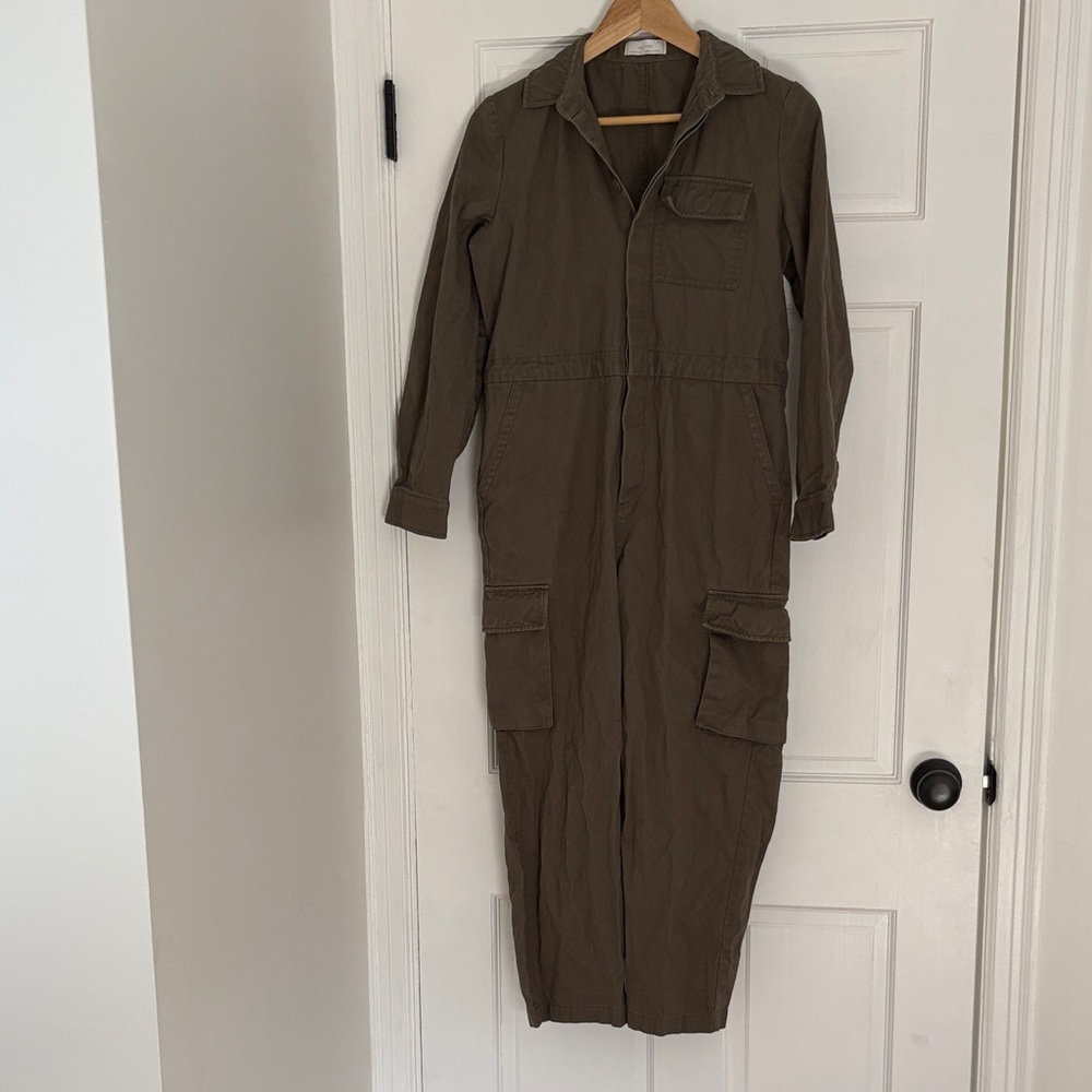 OAK + FORT Olive Coverall Jumpsuit with concealed drawstring waist XS